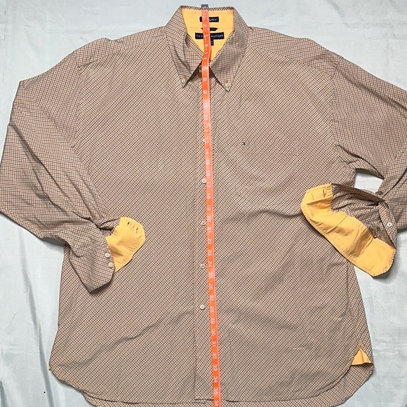 Tommy Hilfiger Men's Orange/Blue Patterned Button Down Shirt - Picture 7 of 9
